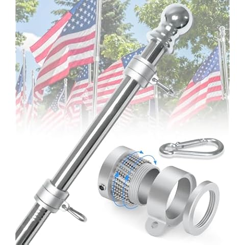 Sinyoeer Stainless Steel Flag Poles, 6 FT Flag Pole for Outside House, Residential or Commerical, 1 Inch Spinning Flag Pole for 3X5 Flag, Silver High Wind Flag Pole (Without Bracket) Cover