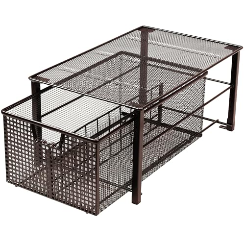 Deco Brothers Stackable Pull Out Cabinet Sliding Basket with Dividers, Large, Bronze