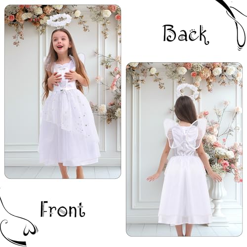 Wizland Girls White Angel Costume with Halo Headpiece and Wings,Angel Fancy Dress for Christmas Nativity 3-4 years - Image 3