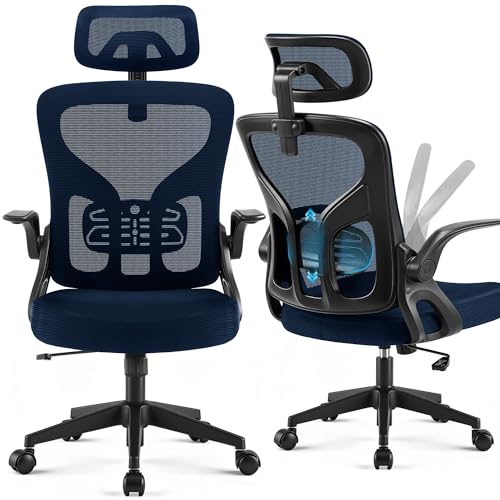 Hayelf Office Chair Ergonomic Desk Chair with Adjustable Headrest Lumbar Support, High Back Breathable Mesh Chair with 120° Tilt & Flip-Up Armrests, Swivel Comfy Task Computer Chair for Work, Study