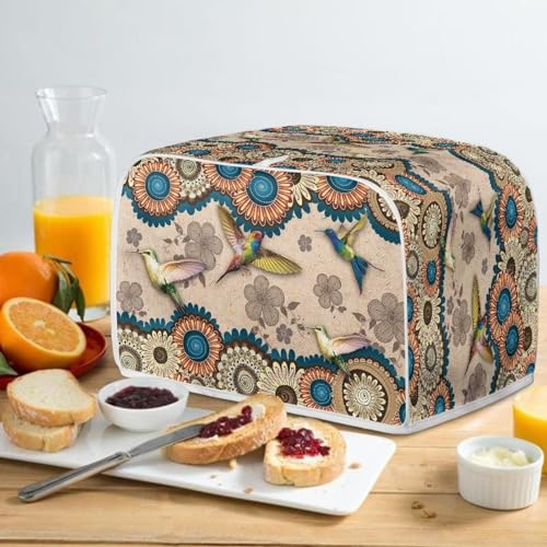 Image of Talayituse Boho Mandala Hummingbird Print Toaster Cover - 2 Slice Wide Slot, Lightweight Toaster Dust Protection, Washable Bread Maker Cover