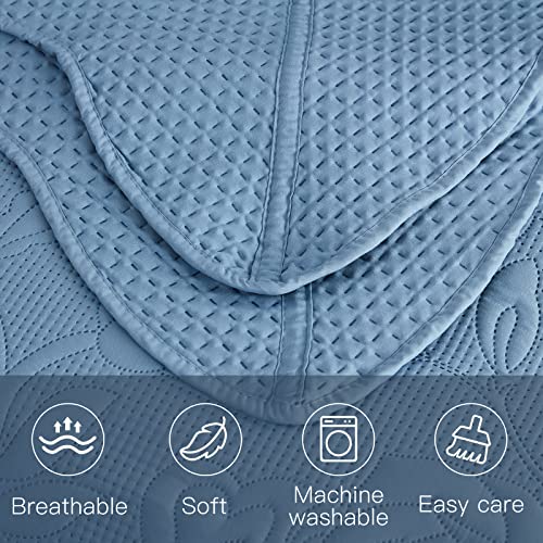 Image of CHIXIN Oversized Bedspread Coverlet Set King Size - Lightweight Bedding Cover - Ultrasonic Quilting - 5 Piece Reversible Bedspread - Vintage Rose Pattern (King, Ashley Blue)