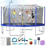 Lyromix Upgraded 14FT Trampoline for Kids and Adults, Large Outdoor Trampoline with Basketball Hoop, Stakes, Light, Sprinkler, Capacity for 5-8 Kids and Adults
