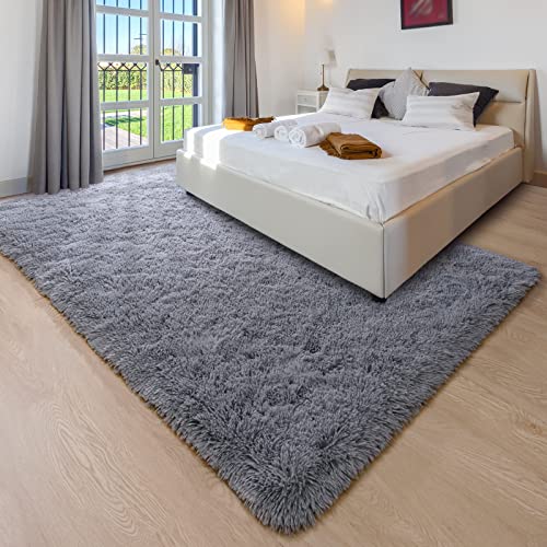 Unirea Soft Shaggy Area Rugs For Bedroom, 4X6 Feet, Fluffy Indoor Modern Plush Carpets For Living Room Kids Room Nursery Home Decor, Upgrade Anti-Skid Rectangular Fuzzy Rug, Grey #TOP5