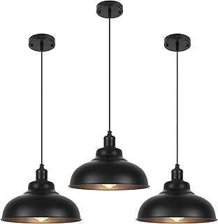Black Dome Pendant Light 3 Pack, Farmhouse Pendant Lights Kitchen Island...