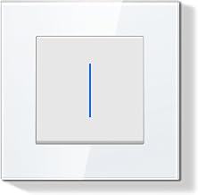 Wall Switch 1 Gang 1 Way 86 x 86 mm, Modern Recessed Switch with LED Indicator with Crystal Glass Frame, Easy Installation, White