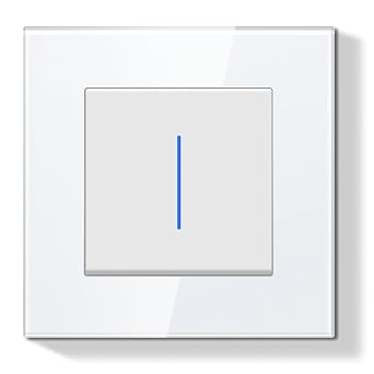 Light Switch 1 Gang 1 Way 86 * 86mm,Single Wall Light Switch with Glass Frame with LED Indicator,Screwless Easy Installation with Claw Hook Design,White