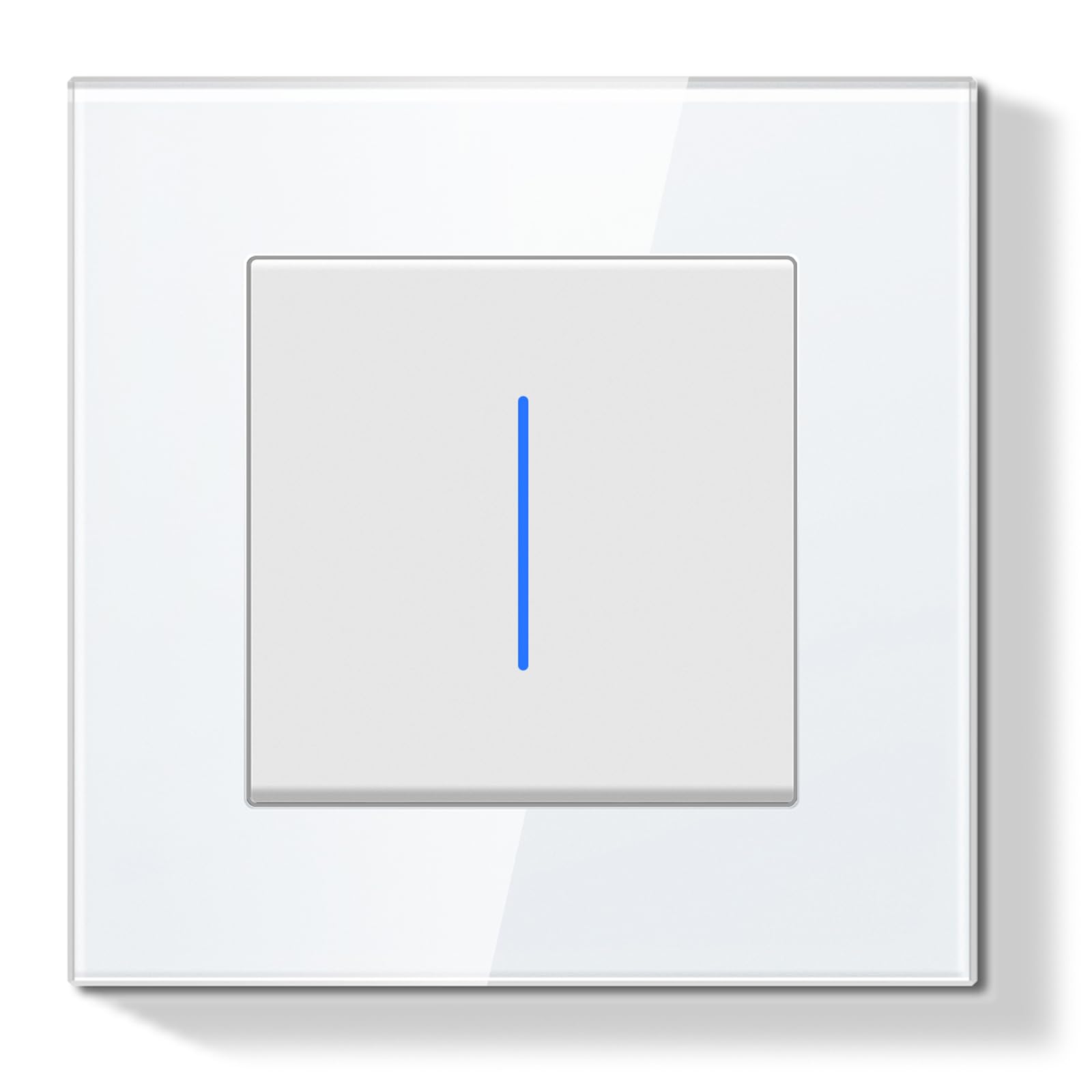 Interruptor Pared,Interruptor de Pared con Marco de Cristal con LED Indicador,1 Gang 1 Vía,Fácil Instalación Diseño de Gancho de Garra,86 * 86mm Blanco