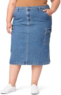 Levi Strauss Signature Gold Women's Everyday Cargo Midi Skirt - Mid-Rise Stretch Denim, Plus Sizes, All-Day Comfort