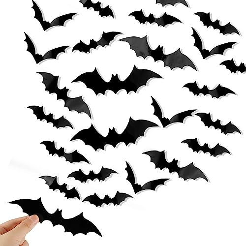 SULOLI 120pcs Chauve Souris Halloween—4 Tailles Stickers Chauve Souris 3D avec Colle en Forme de Points,Autocollant Chauve Souris pour Décoration Murale...