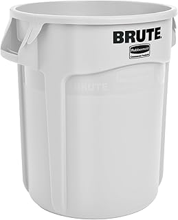 Rubbermaid Commercial Products BRUTE Heavy-Duty Round Trash/Garbage Can, 10-Gallon, White, Outdoor Waste Container for Landscapers/Construction/Restaurants/Back of House/Offices/Warehouses