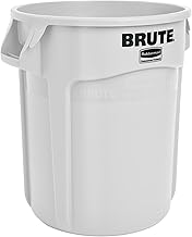 Rubbermaid Commercial Products BRUTE Heavy-Duty Round Trash/Garbage Can, 10-Gallon, White, Outdoor Waste Container for Landscapers/Construction/Restaurants/Back of House/Offices/Warehouses
