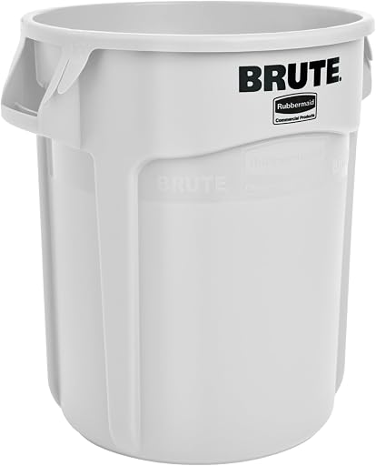 Rubbermaid Commercial Products BRUTE Heavy-Duty Round Trash/Garbage Can, 10-Gallon, White, Outdoor Waste Container for Landscapers/Construction/Restaurants/Back of House/Offices/Warehouses