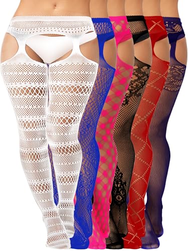 Skylety 6 Pairs Fishnet Stockings for Women, M-L, Bright Colors