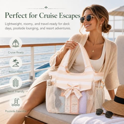 Image of LEDAOU Large Beach Bag Women Waterproof Sandproof Zipper Beach Tote Pool Bag for Swim Gym Grocery Travel with Wet Pocket