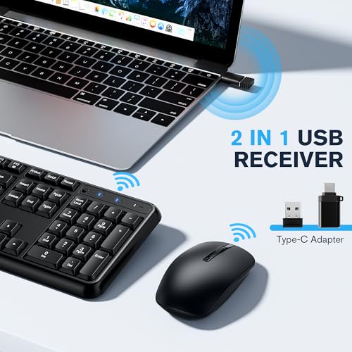 Hamile Wireless Keyboard and Mouse Combo, Full Size Silent Keyboard and Mouse, Adjustable 1600 DPI, 12 Multimedia Shortcuts, 2.4GHz Wireless Connection, Type-C Adapter for Computer Laptop Windows PC by Hamile - Used condition - Image 5