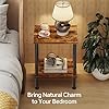 Simple Trending Side Table, Small End Table Living Room, Nightstand with 2 Tier Storage Shelves, Rustic Brown