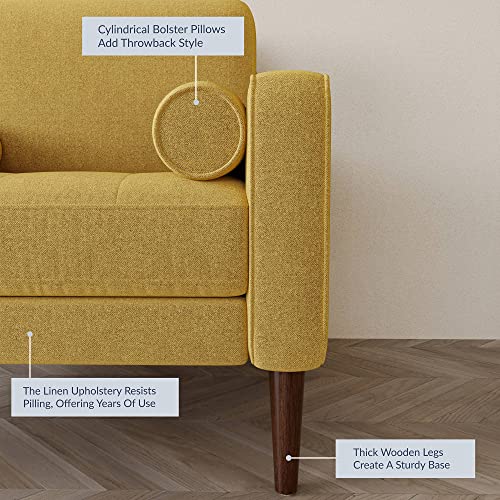 Belleze Mid Century Modern Accent Chair, Upholstered Oversized Living Room Chair Armchair Comfy Linen Reading Chair For Adults Sofa Chair For Bedroom Office - Erik (Yellow) #TOP3