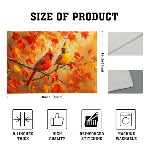 Sphragiyn Fall Placemats 12×18 Inches Set of 4 Cardinal Maple Leaves Indoor Kitchen Dining Table Place Mats for Home Party Decoration by Sphragiyn - Used condition - Image 4