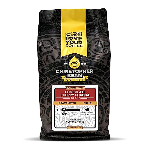 Christopher Bean Coffee Decaf Coffee Ground - Chocolate Cherry Cordial Flavored Coffee, Decaffeinated Coffee W/Non-Gmo Flavoring, Arabica Coffee Beans, Makes 30 Cups, Non-Dairy & Sugar-Free, 12 Oz #TOP26