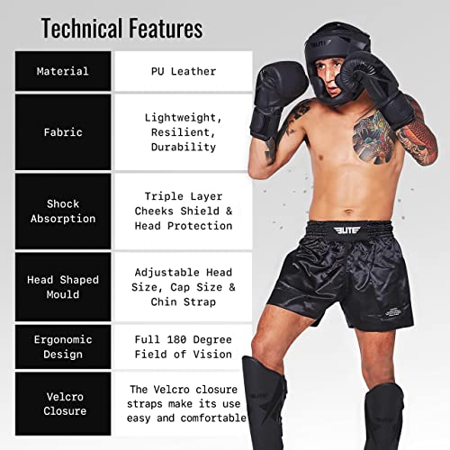 Elite Sports Boxing Mma Sparring Kickboxing Headgear For Men, Muay Thai Boxing Head Guard (Black) #TOP3