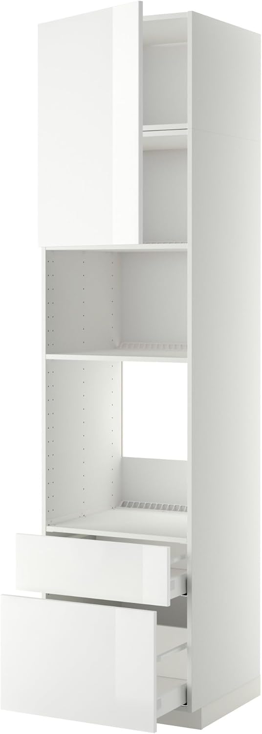 METOD/MAXIMERA High Cab f Oven/Micro w dr/2 drwrs, White/Ring Hart White, 60x60x240cm