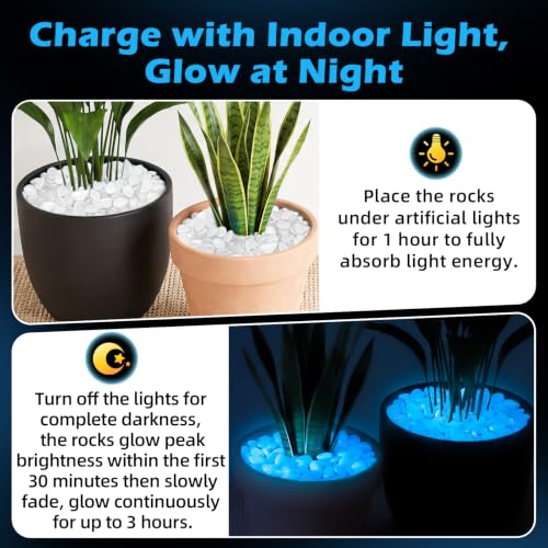 Image of NAMTSO White Glow in the Dark Rocks Outdoor Garden Decor, 200 pcs, 0.95 lbs | Large 0.6 inch-1.1 inch /pc, Resin Glowing Pebbles, Luminous Stones for Landscaping, Patio, Backyard, Lawn, Aquarium & Fish Tank Decor
