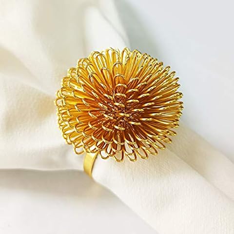 Kalopro Gold Napkin Rings Set of 4,Flower Gold Napkin Ring Holder,Napkin Rings Buckle for Table Farmhouse Wedding,Stainless Steel Napkin Rings for Thanksgiving (Gold Pine Nuts) … Cover