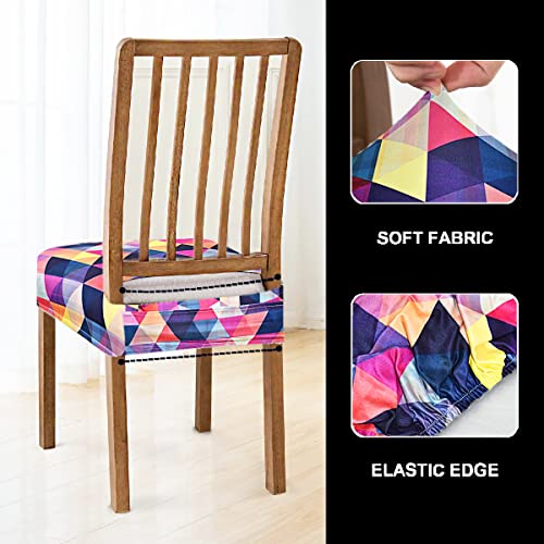 Image of Universal Size Dining Chair Seat Cover Set of 4 Seater pcs are Easily Washable Strechable and Comfortable for Dining Room Home Decor Slip Cover (Multicolor Triangle)