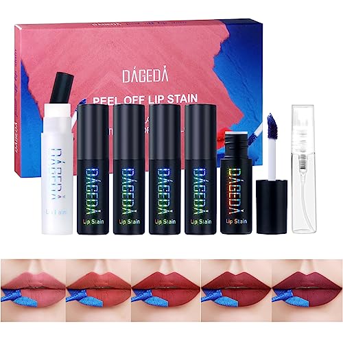 Prreal Lip Stain Set 5 Colour, Peel off Lip Stain Lip Tint, Tattoo Coloured Lip Gloss