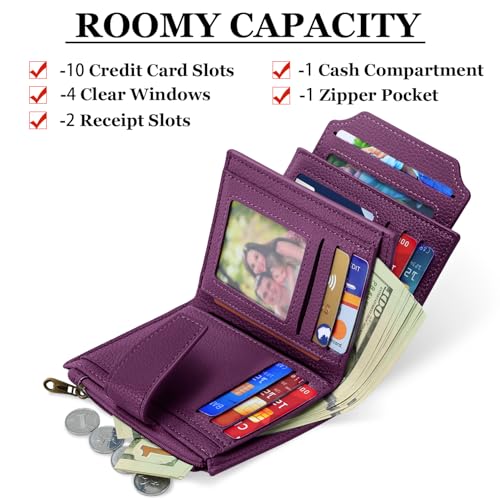 Image of Airkit Small Wallet Women RFID Blocking Soft Leather Bifold Compact Card Holder Wallet for Women with Zipper Coin Pocket 4 ID Window