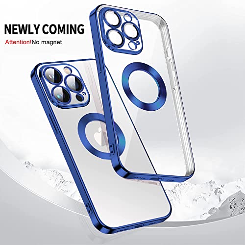 Image of VONZEE Clear Logo Electroplating Transparent Case for iPhone 14 Pro Max Case 6.7 inch 2022, Luxury Electroplated TPU Cover, Individual Camera Protection for Each Lens Bumper Case (Blue)