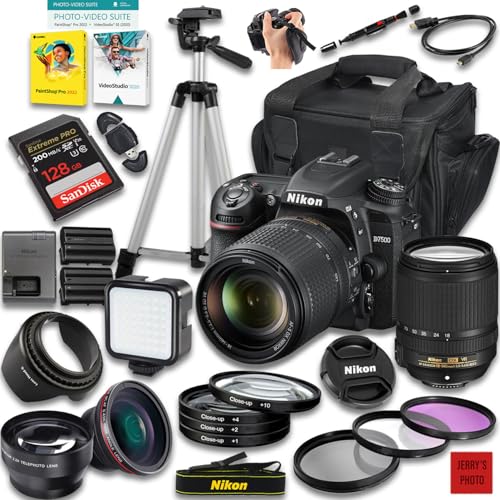 Image of Nikon D7500 DSLR Camera with AF-S DX NIKKOR 18-140mm f /3.5-5.6G ED VR Lens + 128 GB Memory + Extra Battery + Camera Case + Tripod + More (30pc Bundle) (Renewed)