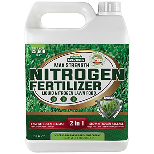 PetraTools Liquid Nitrogen Fertilizer, 28-0-0 High Liquid Nitrogen Spray For All Grass Types, Liquid Lawn NPK Fertilizer Concentrate For Max Green Grass, Liquid Fertilizer for Lawns & Plant Food (1 Gal)