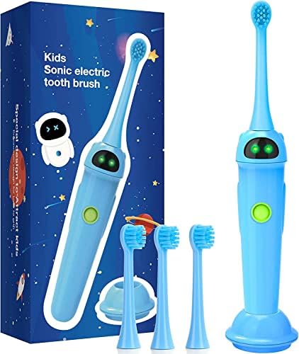 NBGRLVS Kids Sonic Electric Toothbrush, 2 Modes with Memory, 2 Min Timer, Fun&Easy Clean, IPX7 Waterproof Rechargeable Kids Toothbrush for Age 3+, 3 Dupont Soft Bristles, Blue NBGRLVS Kids Sonic Electric Toothbrush, 2 Modes with Memory, 2 Min Timer, Fun&Easy Clean, IPX7 Waterproof Rechargeable Kids Toothbrush for Age 3+, 3 Dupont Soft Bristles, Blue