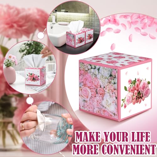Image of Fourluoo 12 Pack Rose Rose Floral Tissues Cube Boxes, 600 Sheets 3 Ply