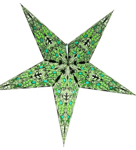 Image of Paper Star Lantern Lampshade, 60 cm, Hanging Decorations for Christmas, Wedding, Home, Party (Green, Black)