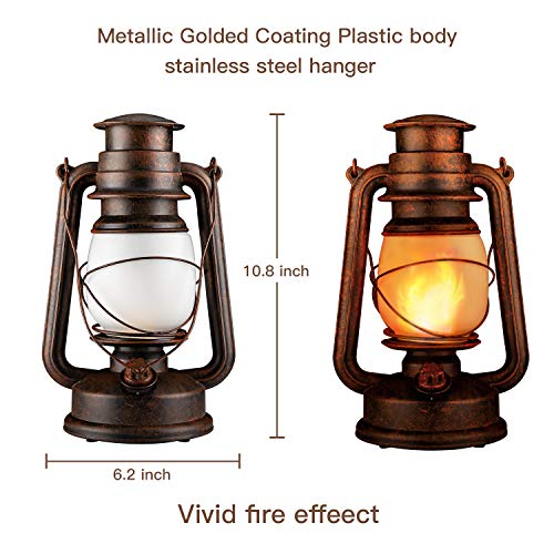 LED Vintage Lantern, Realistic Flicker Flame Outdoor Hanging Lantern Battery Operated Camping Night Lights with Remote Landscape Decorative for Garden Patio Deck Yard Path 2 Pack (Copper)