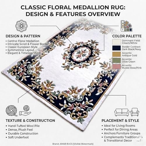Tapete decorativo de lana hecho a mano 8x10 ft azul oscuro miniatura 5