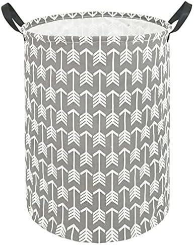 KUNRO Large Laundry Hamper Basket Bag Toy Storage Box Organizer Waterproof Coating Bin for Nursery Clothes (Gray Arrow)