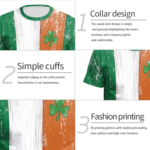 Image of Eciodci Men's St Patricks Day T-Shirts Novelty 3D Printed Shamrock Tuxedo Tees Shirt Clover Leaves Casual Short Sleeve Shirts