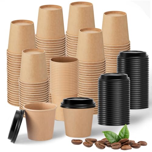 Acellegic 100 Sets 4 oz Disposable Espresso Cup with Lids Mini Coffee Paper Shots Cups for a Double Shot Espresso Tea Hot Chocolate and Cold Beverages for Travel Office
