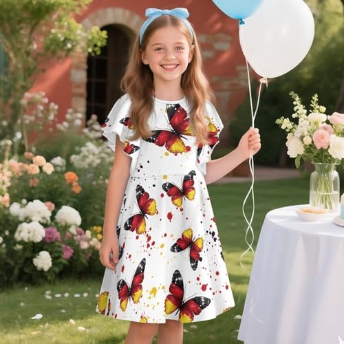 Flag Style Dress for Girls Ruffle Short Sleeve Crew Neck A-Line Flowy Midi Dress Cute Toddler Tutu Sundress3