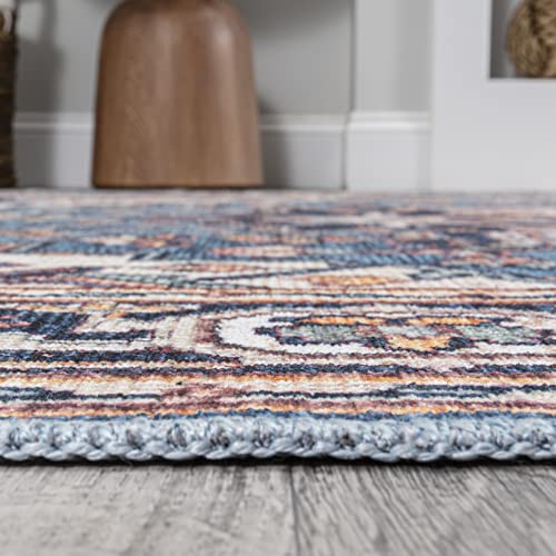 Tapete Cuadrado Azul Beige Lavable 6x6 ft miniatura 6