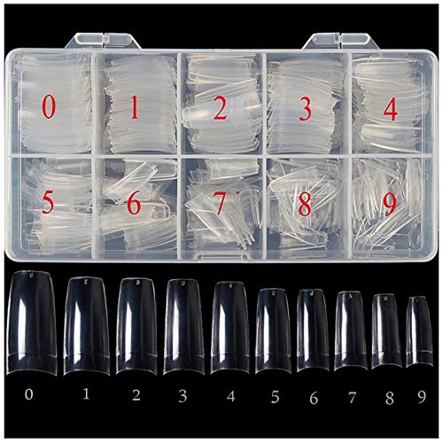 Nail-Tips Acrylic False Artificial-Fake-Nails - 500pcs French Clear Half Cover Nail Tips 10 Size for Nail Art Salons Home DIY Girls Ladies Women