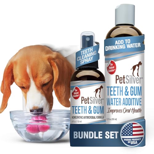 PetSilver - Teeth & Gum Spray (4 fl oz) and Teeth & Gum Water Additive (12 fl oz) with Patented Chelated Silver - Dog Teeth Cleaner & Breath Freshener - Natural Dental Additive for Cats - Made in USA
