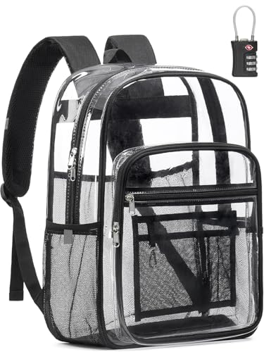 Image of Clear Backpack for School, Heavy Duty Clear Bookbag With a TSA Lock | 18 inch large clear bag, Durable PVC, For boys /girls /men /women /teens /adult, Ideal for work /sport /travel /daily life