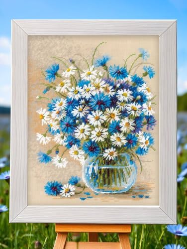Image of RIOLIS - Daisies and Cornflowers 2249, Floral Cross Stitch Kits 9 inchx11, Cross Stitch Kits for Beginners & Advanced, Crossstitching Kits Adult, Counted Stitching Kits, Embroidery Kit
