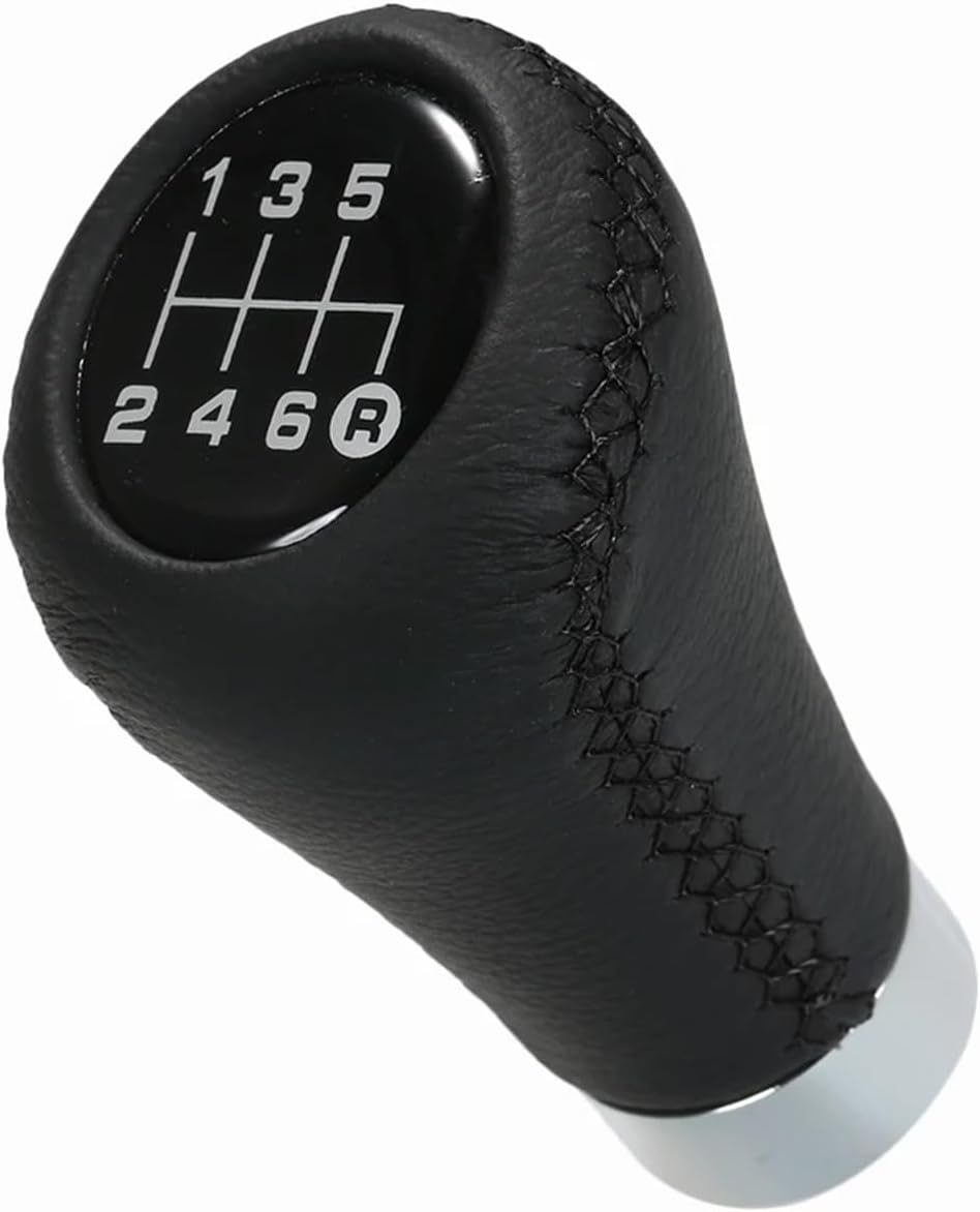 Car Manual Gear Shift Knob Shifter Black Leather Black Stitch 6 Speed Universal(Black)
