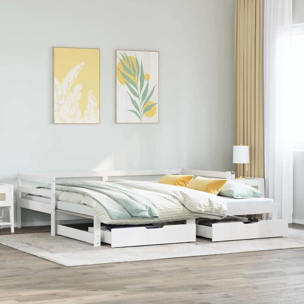 vidaXL Sofa rozsuwana z szufladami, bez materaca, białe, 80x200 cm